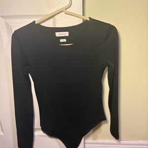 Babaton Black Long-Sleeve Scoop-Neck Bodysuit